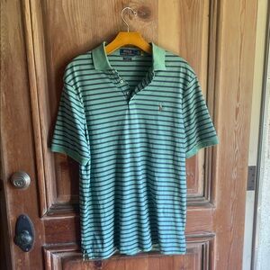 Polo by Ralph Lauren Men's Green and Black Striped Polo Shirt